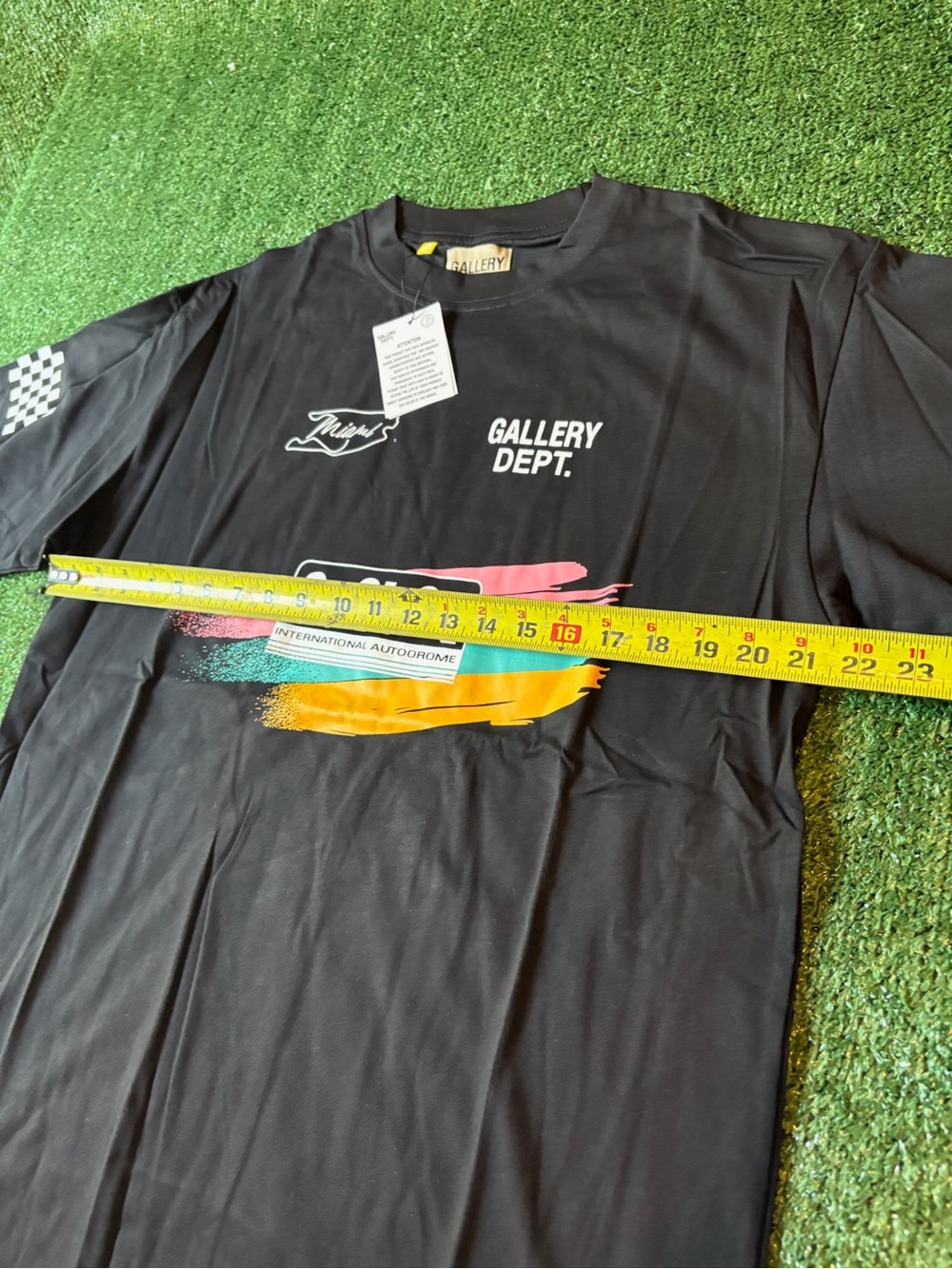 Gallery Dept Black Tee with Multicolor Paint-Stripe MIA Graphic - Picture 7 of 10